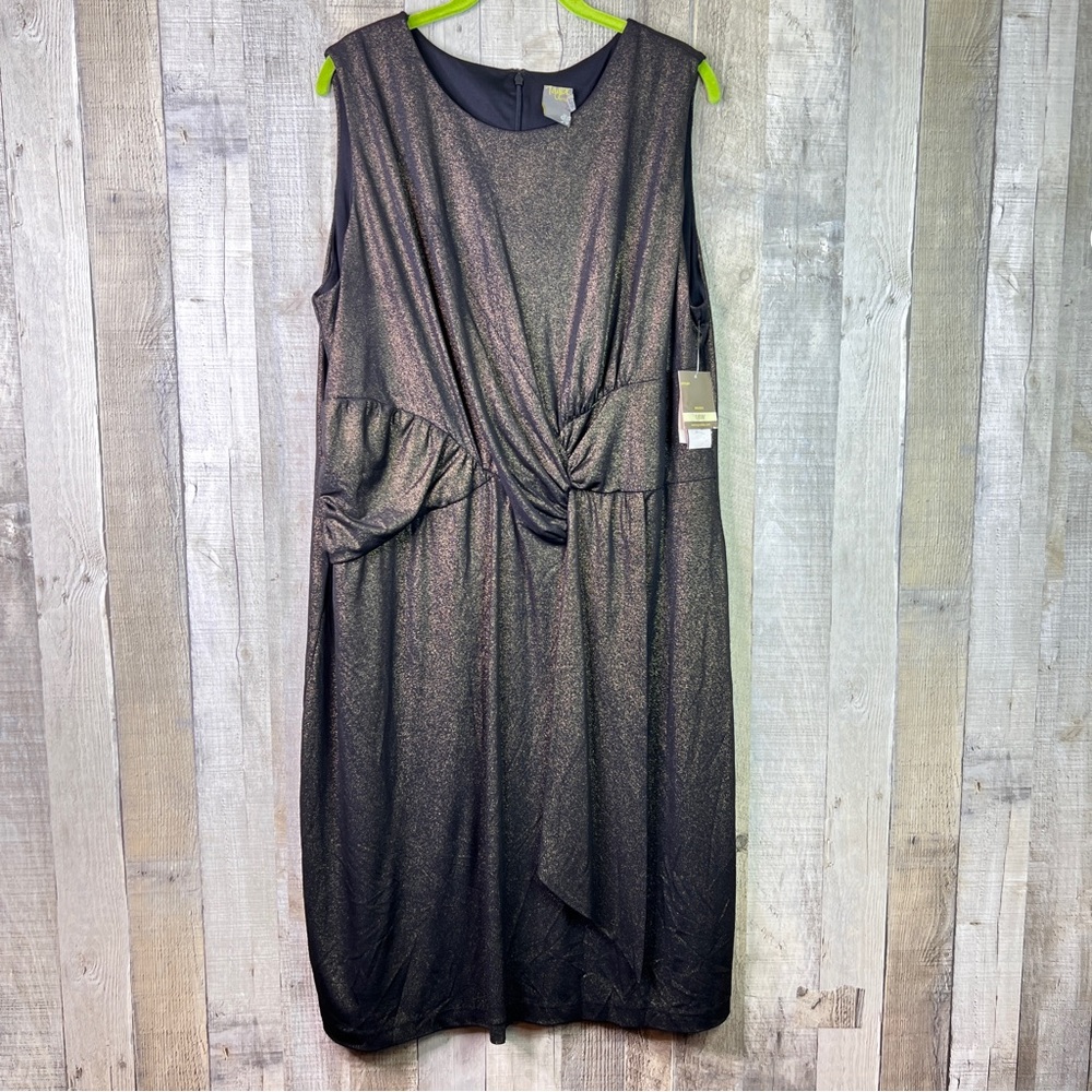 Taylor Woman Sz 18W Black Golden Bronze Knee Lined Party Cocktail Dress